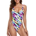 thumbnail image 6 of RELLECIGA Women's Neon Striped High Cut Low Back One Piece Thong Swimsuit for Women Size X-Large, 6 of 7