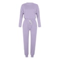 thumbnail image 4 of Women's Long Sleeve Outfit Set - Color Block Patchwork Top & Wide Leg Pants - Casual Linen Blend, Elastic Waist, Multiple Sizes, 4 of 4