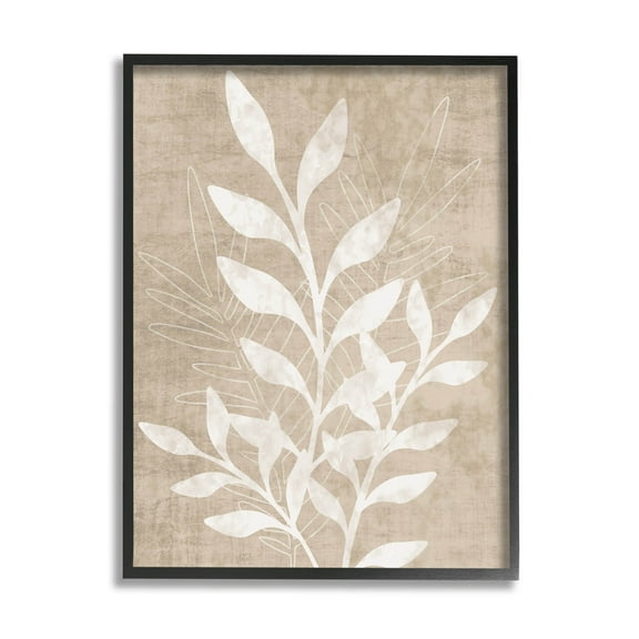 Stupell Industries Neutral Plant Leaf Collage Graphic Art Black Framed Art Print Wall Art, Design by Natalie Carpentieri