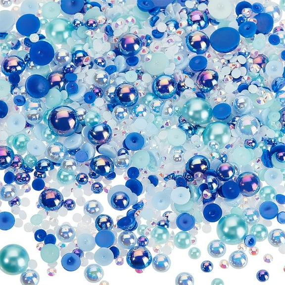 60g Mix Flatback Pearls Resin Rhinestones 3-10 mm Half Round Resin Pearls Pearl Resin Cabochons for DIY Crafts Shoes Clothes Scrapbooking Decoration and Nail Arts - Blue Blue