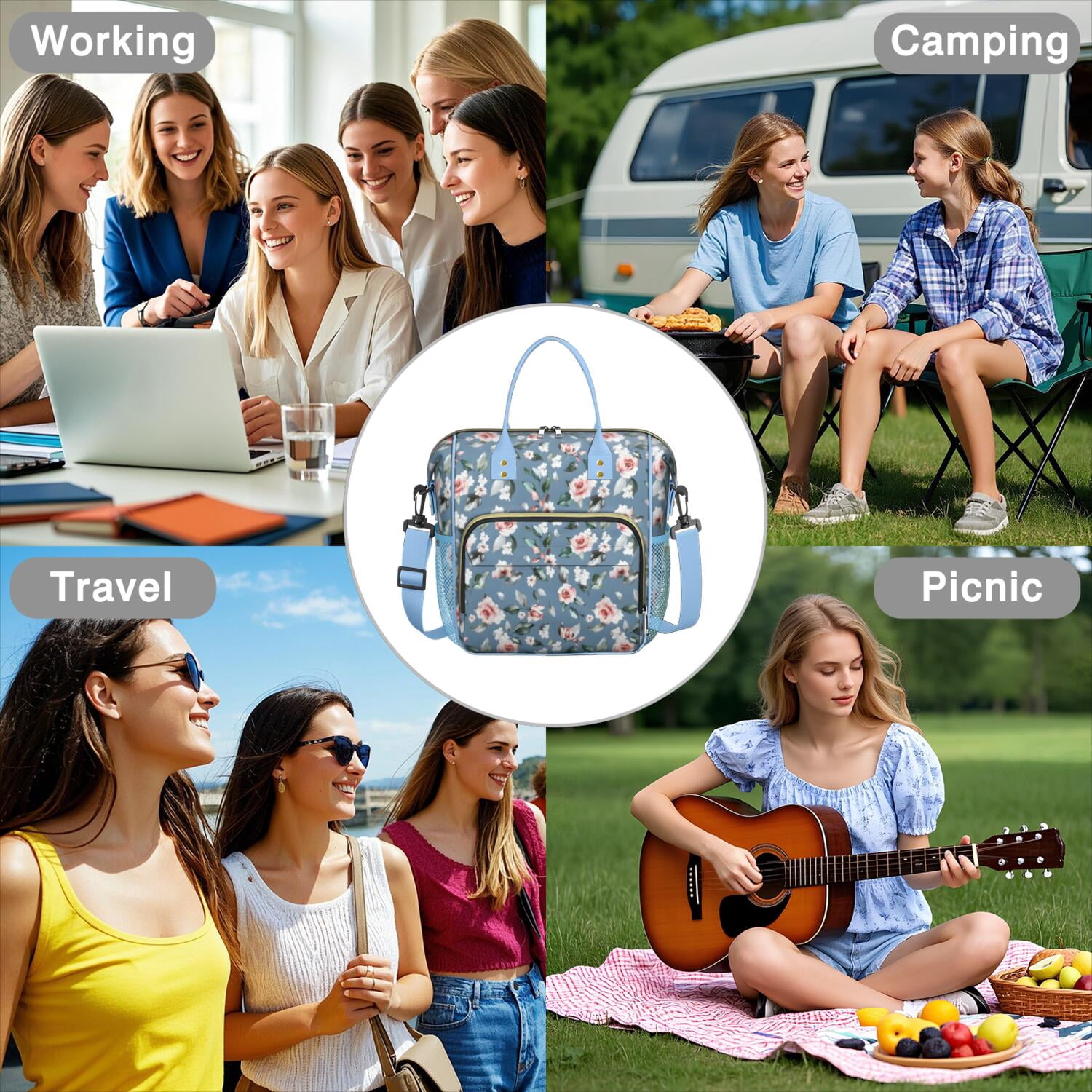 Pioneer Flower Floral Print Pattern Womens Lunch Box for Work,Insulated Large Lunch Bag for Tween and Teen,Loncheras Para Mujer,Leakproof Adult Lunch Bag for Work,Beach,Travel,Picnic,Camping