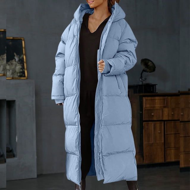 Aboser Womens Long Puffer Jackets Winter Thick Parkas Solid Full Zip Quilted Coat Coldproof Warm Hooded Jacket Coat with Pockets