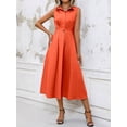 thumbnail image 7 of Orange Solid Color Minimalist Stand Collar Sleeveless A-Line Midi Dress For Women, 7 of 7