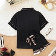 thumbnail image 5 of Bibifish Womens Pajama Sets 2 Piece Leopard Print Short Sleeve Nightwear Set Bow Design Button Down Pj Top With Short Retro Style Cute Pj Sets, 5 of 5