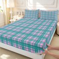 thumbnail image 4 of Manfei Geometric Check King Sheets,Modern Checkered Bedding,Pink Green,4-Piece,1 Flat Sheet,1 Fitted Sheet and 2 Pillowcases, 4 of 6