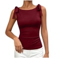 thumbnail image 5 of VBVC Women's Tie Shoulder Bow Knot Slim Fit Tank Top , Ladies' Crew Neck Stretchy Cami , Summer Sleeveless Going Out Tops For Women,Wine,S-2XL, 5 of 9
