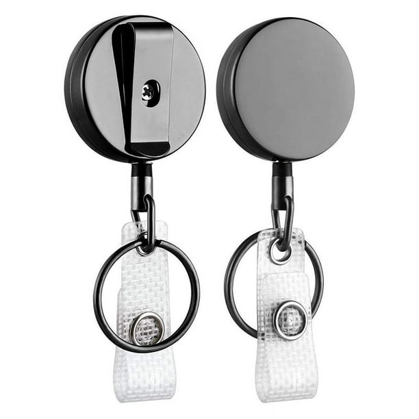 Qtmnekly 2 Pack Mini Heavy Duty Retractable Badge Holder Reel, Metal ID  Badge Holder with Belt Clip Key Ring for Name Card Keychain(Small Glossy  Black) 