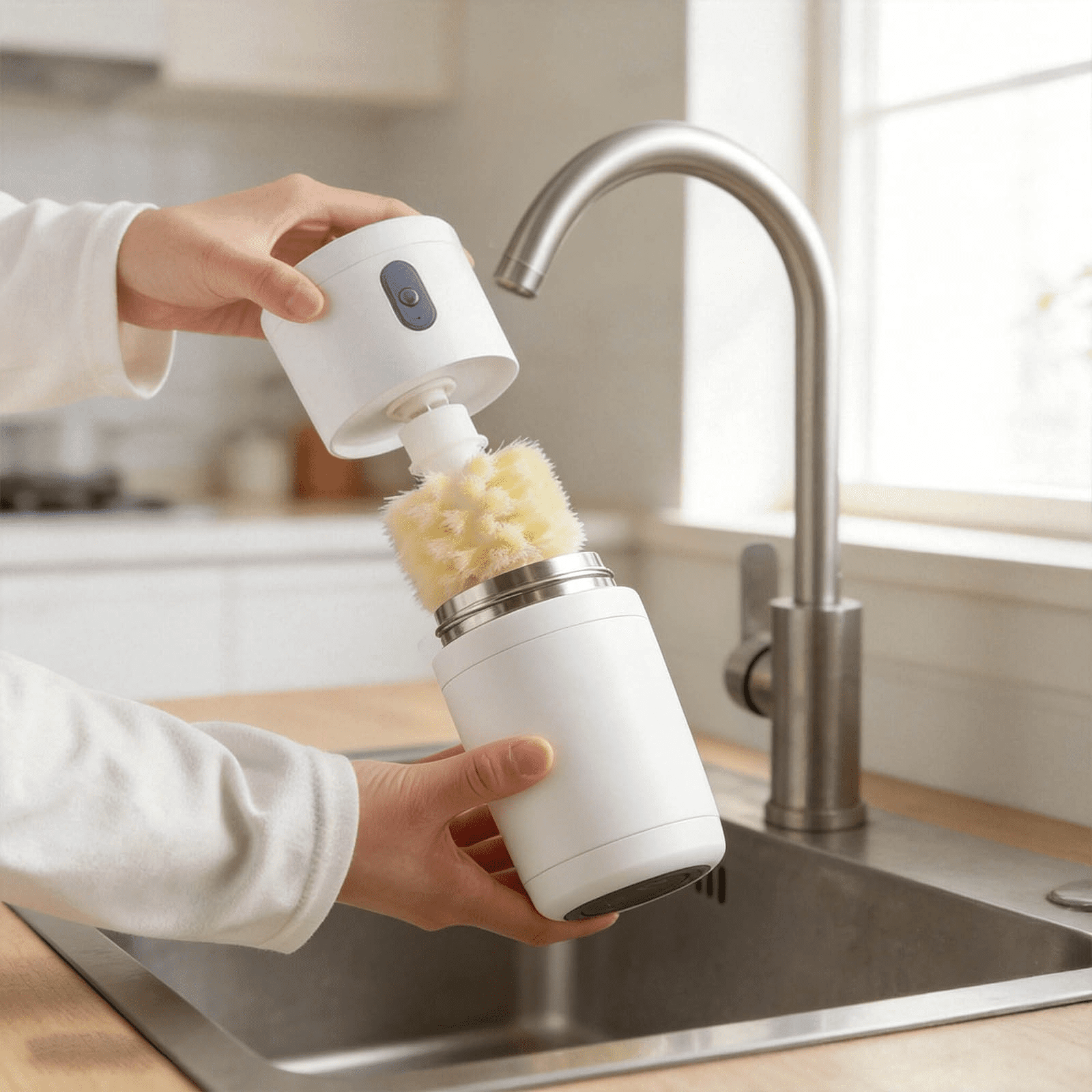 Electric Bottle Brush Cleaner Wall Mount, Automatic Bottle Scrubber for Cleaning, Long and Short Brush Head, Fits for Most Bottles and Cups