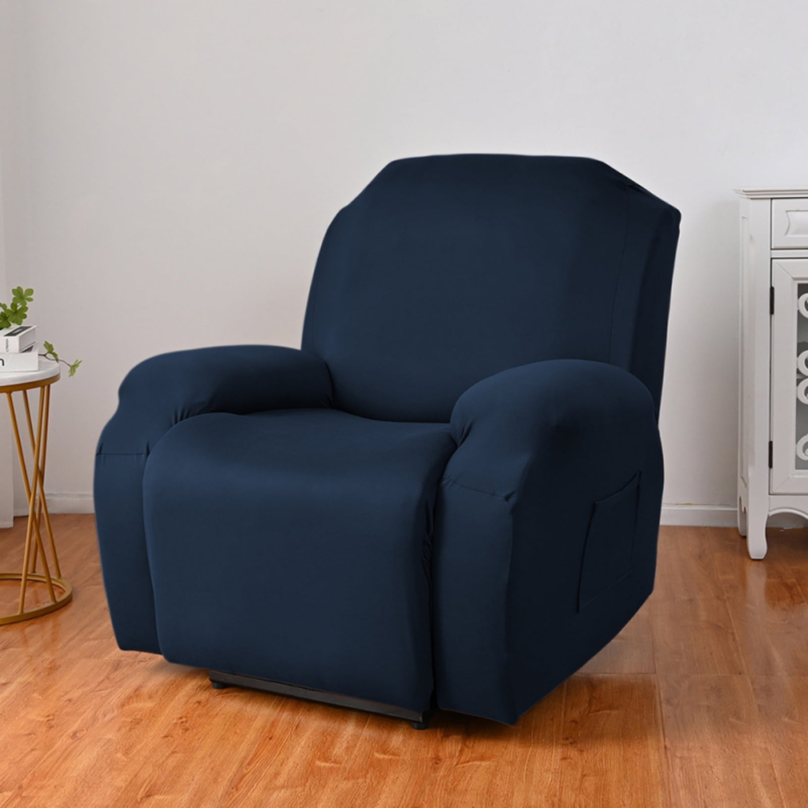 Stretchy Velvet 4 Piece Slipcovers for Large Recliner Chairs Living Room Furniture Protector with Pocket Navy Blue Walmart