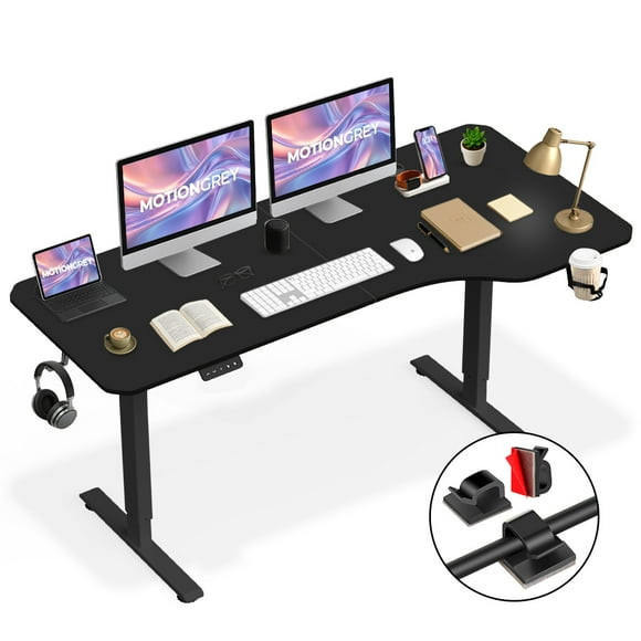 MotionGrey - Ergo2 XL Adjustable Right L-Shaped Electric Standing Desk with Memory Settings - 63" x 24" Black Top Black Frame-Ergonomic Desk for Home and Office