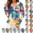 thumbnail image 6 of Purcolt Womens Tropical Palm Tree Print Hooded Jacket Comfort Casual Sun Protection White Lined Long Sleeve Full Zip Outerwear Lightweight Loose Fit Sport Cardigan, 6 of 6