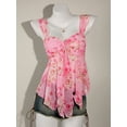 thumbnail image 5 of Pink Floral Print Asymmetrical Hem Tie-Front Peplum Mesh Tank Top For Women, 5 of 8
