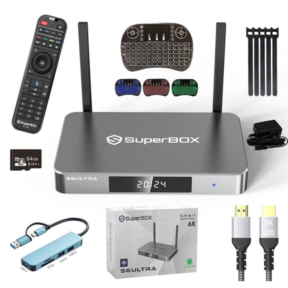 SuperBox S6 Ultra Premium Edition with Built-in Voice Control System | 2025 Model | Android 12 | 4GB 128GB Smart Box | 2T2R Dual Band WiFi | S5 Max Upgraped 2024