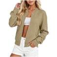 thumbnail image 3 of Brqkzdu Waffle Bomber Jacket for Women Full Zip Long Sleeve Casual Jackets Fall Loose Fitting Lightweight Jacket with Pockets, 3 of 6