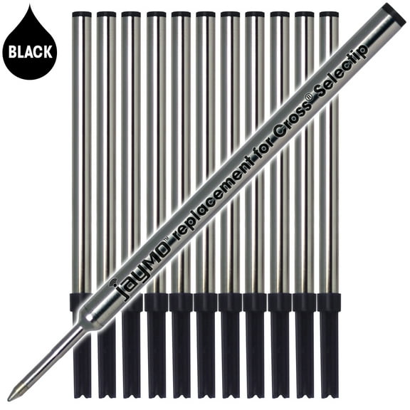 Jaymo Replacement for Cross Selectip 8523 - Measures 4.375 in / 111 mm Long - Gel Rolling Ball Pen Refill - 12 Black