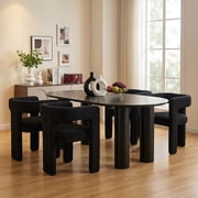 Guyou Modern Boucle Dining Chair Set of 2, Sherpa Upholstered Barrel Chair, Comfy Armchair with Open Backrest, Vanity Side Chair Accent Chair for Living Room Bedroom Dining Room, Black