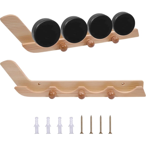 2 Pack Wooden Hockey Puck Display Cases Wooden Wall Mount Holder with Screws Hook Hockey Display Holder