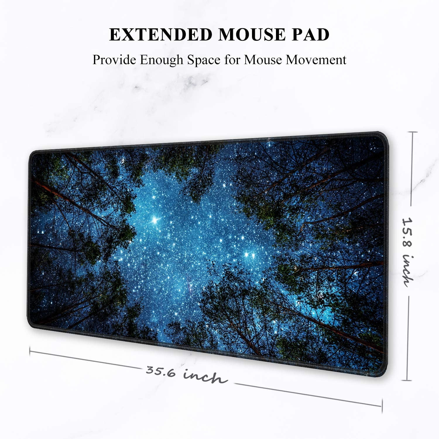 Large Mouse Pad, Full Desk XXL Extended Gaming Mouse Pad 35" X 15", Waterproof Desk Mat with Stitched Edges, Non-Slip Laptop Computer Keyboard Mousepad for Office and Home, Night Sky Design
