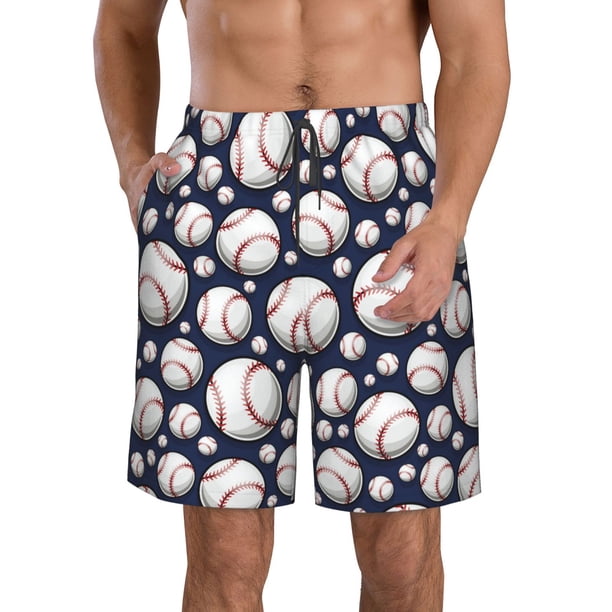 Balery Cute Basebal Traje de Baño Estilo Hawaiano para Hombre, Shorts de Secado Rápido con Bolsillos-3X-Large