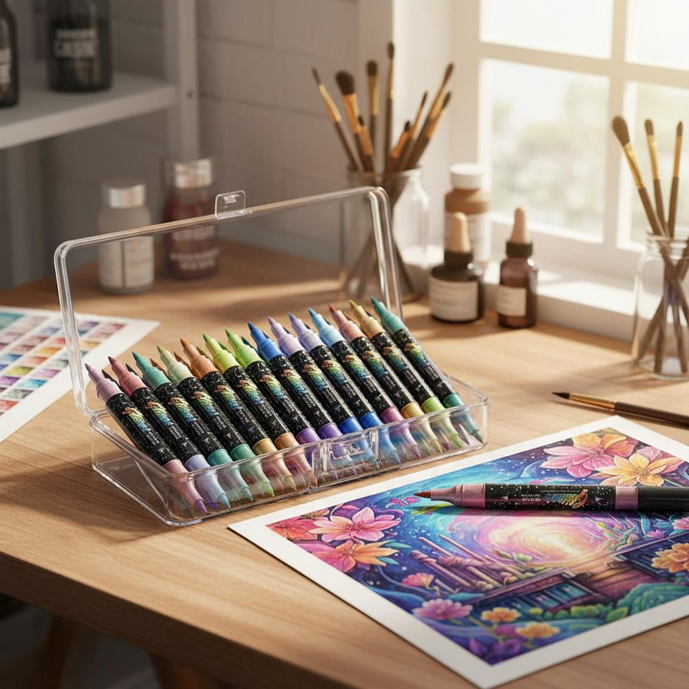 Dual-Tip Glitter Gel Pens, 2 Colors Per Pen with Shimmering Ink, for Journaling, Card Making, and Art Projects