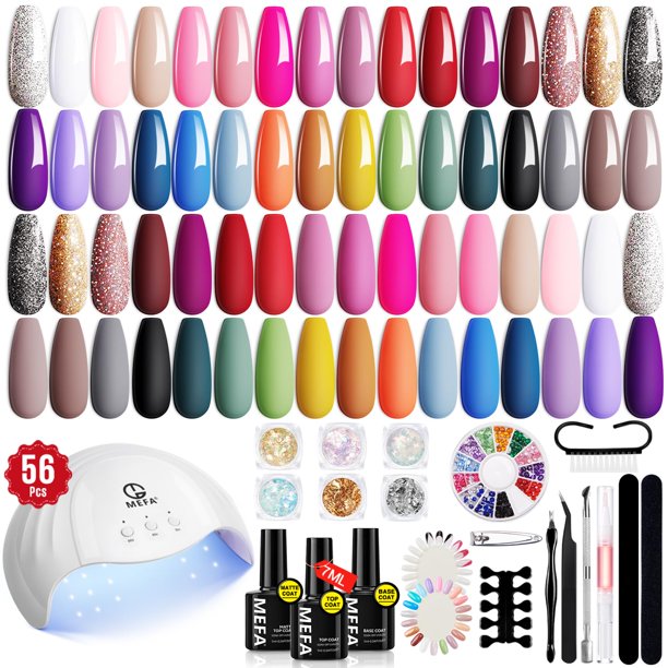 Kit de esmaltes de uñas en gel MEFA, 56 unidades con luz UV, 32 colores, 7 ml