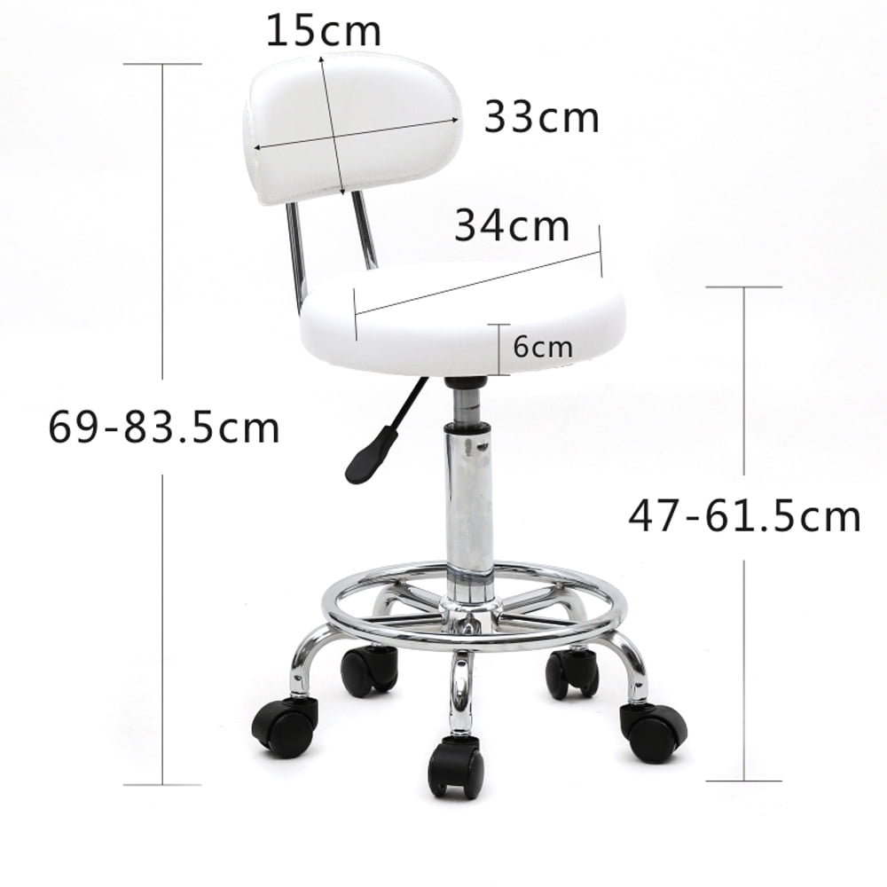 Adjustable Salon Stool with Backrest, PU Leather Sponge Iron Plating Chrome 360° Swivel Stool, Anti-slip Anti-rust Portable Stool for Salon Home Office