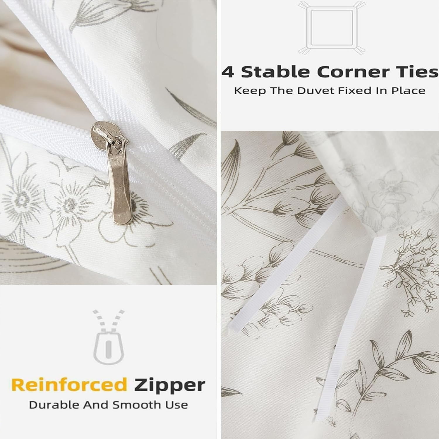 JOLUSERE 100% Cotton Duvet Cover White Floral Duvet Cover Set with Colorful Butterfly Pattern Queen Size,Pearl White