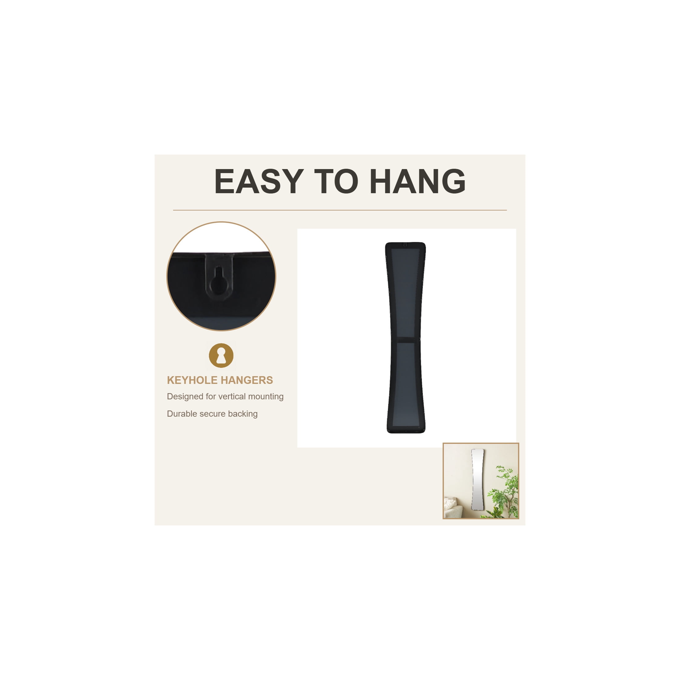 DecMode 9" x 45" Black Tall Abstract Wall Mirror