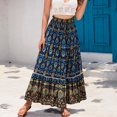 thumbnail image 5 of Women's Boho Maxi Skirt Reteo Print Elastic High Waist  Skirt Summer A Line Flowy Beach Vacation Long Skirts, 5 of 10