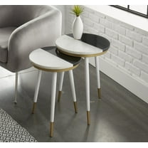 Steve Silver Taj Black and White Marble Top 2-Pack Round Side Table Set