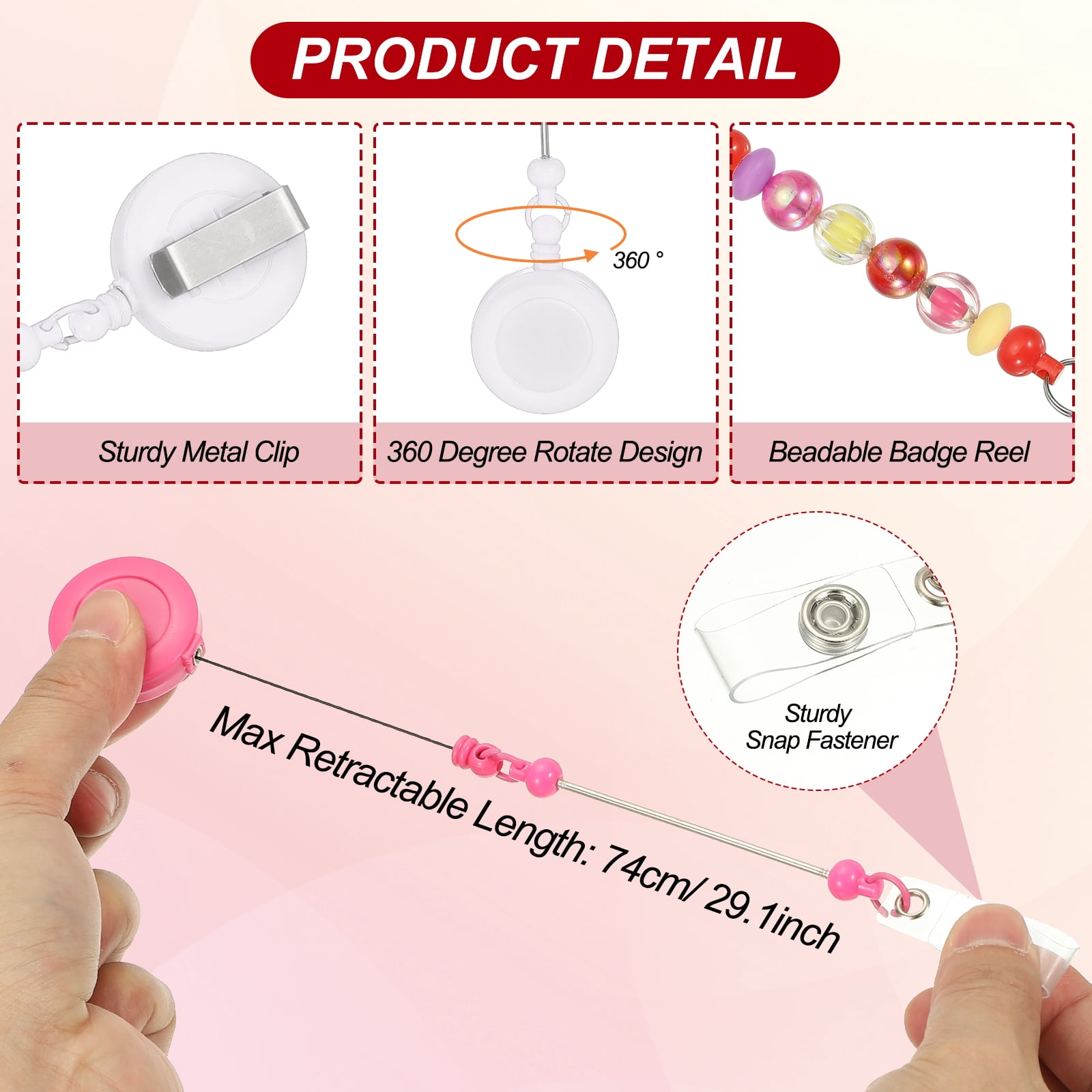 Uxcell Beadable Badge Reels, 24 Pcs Beaded Retractable Clips Holder Badge Reel Bulk Keychain Bar with Belt Clip, White