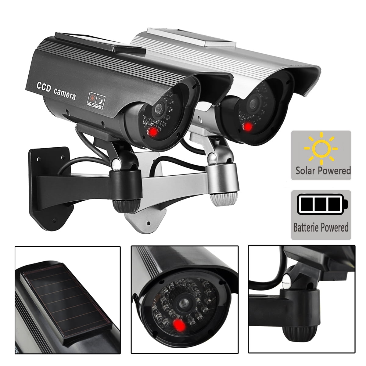 Dummy Security Cameras 2 x SOLAR POWERED FAKE CCTV CAMERAS LED LIGHT 