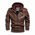 thumbnail image 3 of Leather Jacket Men, Vintage Motorcycle Zip up Faux Leather Jacket, Waterproof Biker PU Coat Winter, 3 of 4