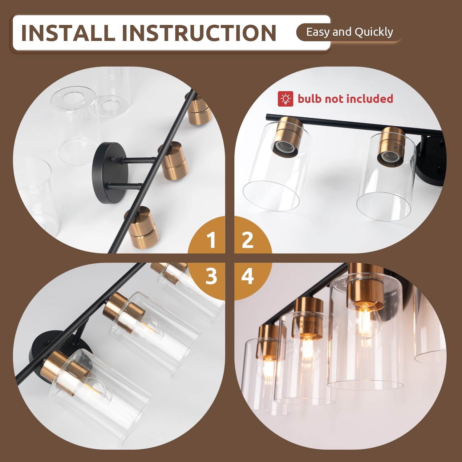 4-light Bathroom Light Fixtures, 27.6" Modern Vanity Lights Over Mirror With Clear Glass Shades, Black & Copper Light Fixture, Classic Wall Light Fixture For Mirror, Bulbs Not Included
