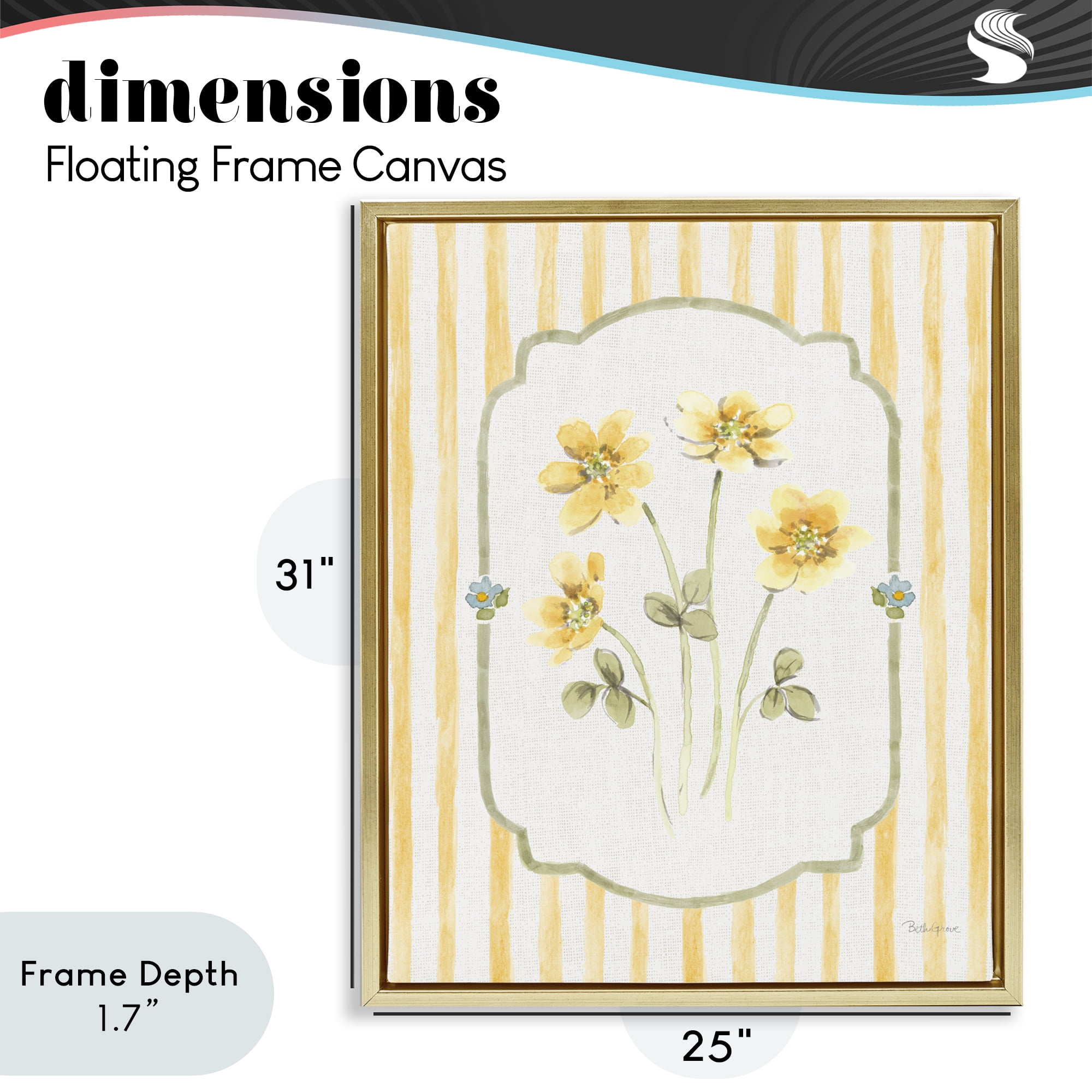 Stupell Industries Sweet Honey Flowers Gold Framed Floater Canvas Wall Art, design by Beth Grove