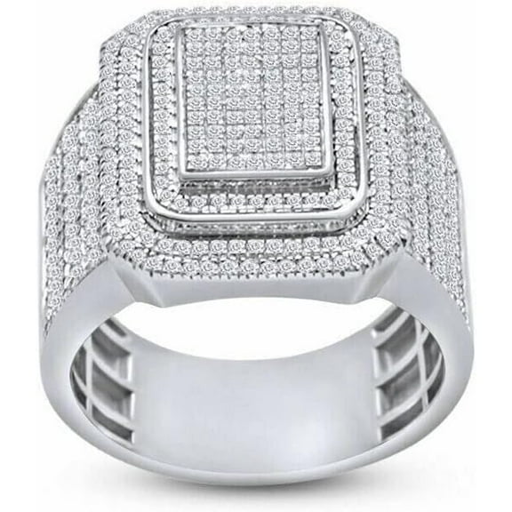 beryl_creation 14K White Gold Plated 3.00 Ct Round Cut White Diamond Engagement Wedding Cluster Pinky Ring 925 Sterling Silver For Men's -5.5