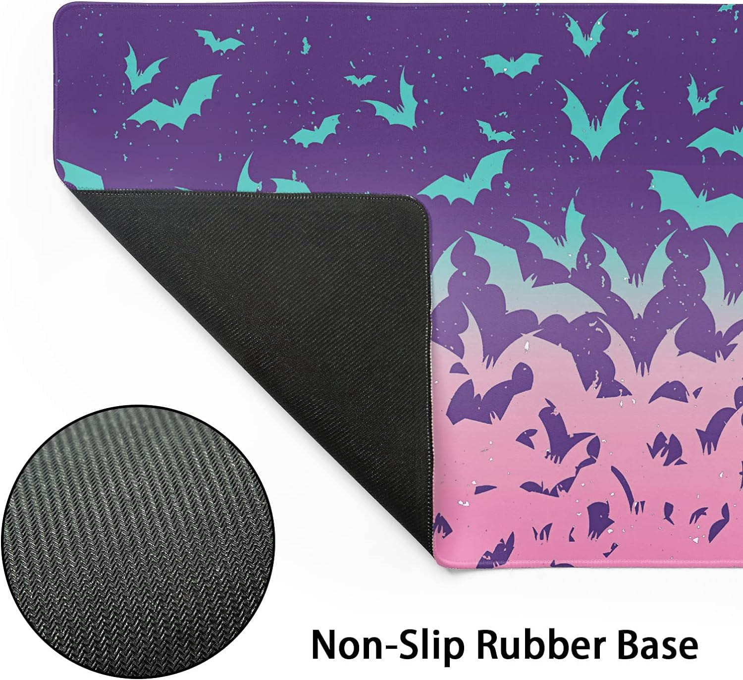Pink Bats Gaming Mouse Pad XL Pastel Purple Witchcraft Extended Big Large Desk Mat Non-Slip Rubber Base Stitched Edge Long Keyboard Mousepad for PC Computer Laptop,31.5×11.8 in