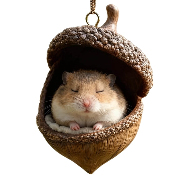 Sleeping Hamster Acorn Hanging Ornament, Woodland Animal Decoration for Christmas Tree Wreath Garland and Seasonal Display