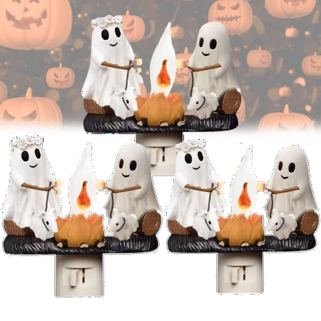 

Ghost Walking Dogs Campfire Nightlight Ghosts Roasting Campfire Flicker Flame Night Light Halloween Decor 3D LED Small Electric Faux Campfire Night Light Halloween Nightlight Decorations(3PCS)