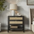 thumbnail image 4 of SICOTAS Nightstand for Small Spaces, Rattan Night Stands with 2 Drawers and Storage Shelf, Boho Bedside Table End Table for Bedroom Living Room Hallway,Black Oak, 4 of 11