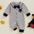 thumbnail image 3 of WIBACKER Newborn Baby Boy Halloween Outfit Long Sleeve Spider Embroidery Romper Bowtie Jumpsuit Halloween Costumes 0-18M, 3 of 7