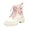 White, variant on Women's Fashion Bow Combat Ankle Boots Platform Lug Sole Lace-up Buckle Riding Boots for Music Festival House Party Outfits
