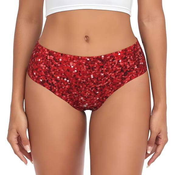 Womens Underwear - Red Glitter No Show Seamless Underwear for Women, Stretch Women's Panties, Hipster Soft Comfort Ladies Panties Bikini Underwear Briefs
