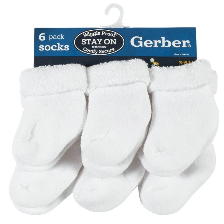 Gerber Baby Boys and Baby Girls White Terry Bootie Socks, 6-Pack