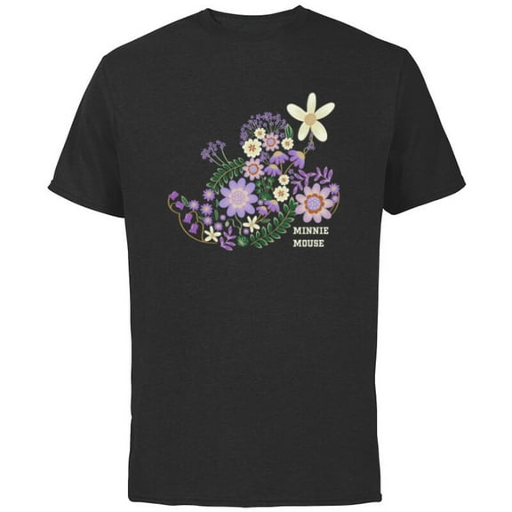 Disney Minnie Mouse Spring Flowers Botanical Floral Garden - Short Sleeve Cotton T-Shirt for Adults - Customized-Black