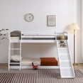 thumbnail image 5 of Ktaxon Solid Wood Low Twin Over Twin Bunk Bed Wih Slide for Kids/Toddlers/Junior, Bunk Bed Frame with Guardrails & Ladder for Boys Girls, No Box Spring Needed, White, 5 of 11