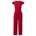 thumbnail image 4 of TrendOFT Combinaisons pour Femmes Élégantes Été Décontracté Tricot Manches Courtes à Volants Col Rond Rouge m, 4 of 5