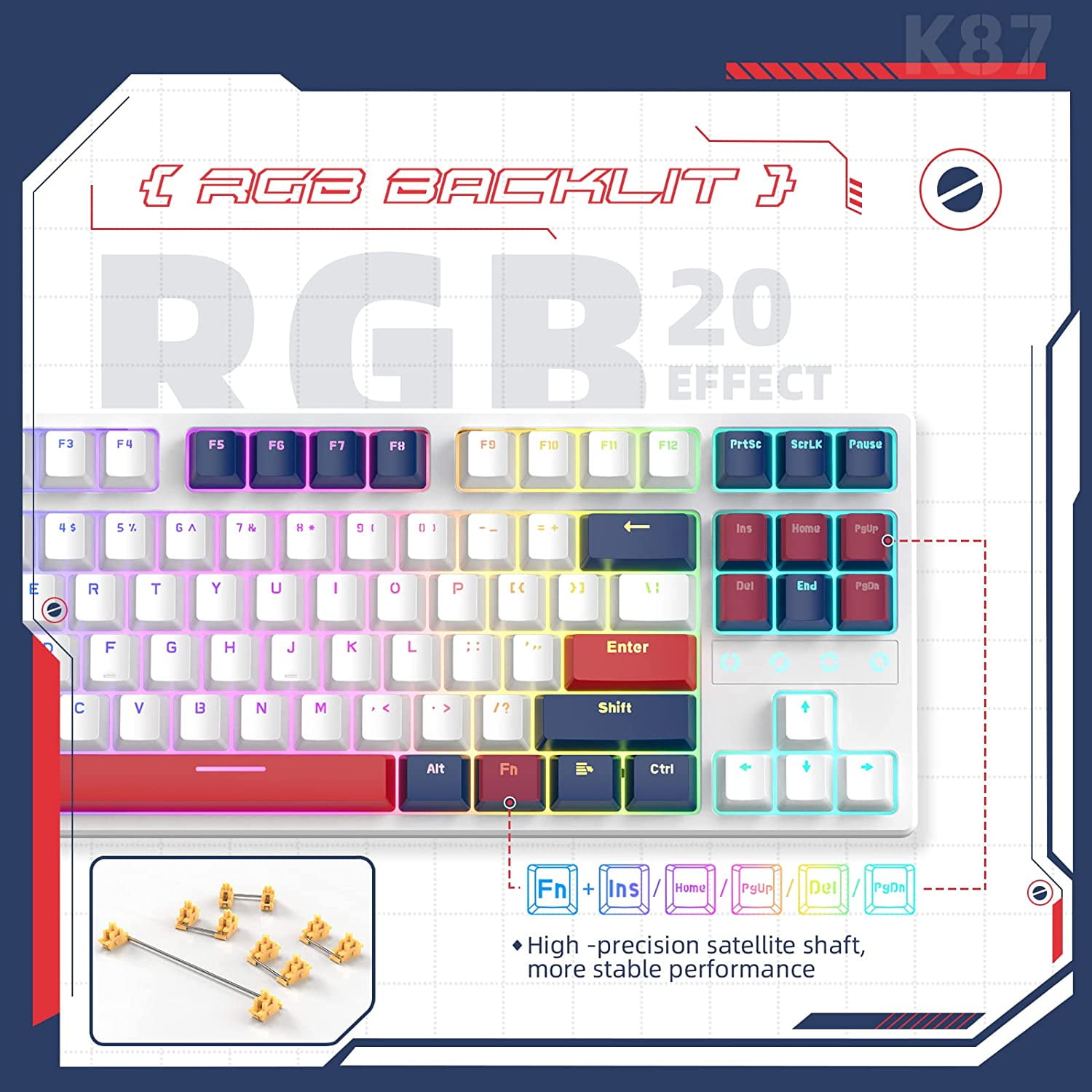 Lexontech K87 Mechanical Keyboard, TKL 87 Keys Wireless 2.4GHz/Bluetooth 5.1/Wired Custom Coiled USB C Cable RGB Gaming Keyboard, Hot-Swappable Yellow Switch for PC PS5 PS4 Xbox one Mac Cherry MX