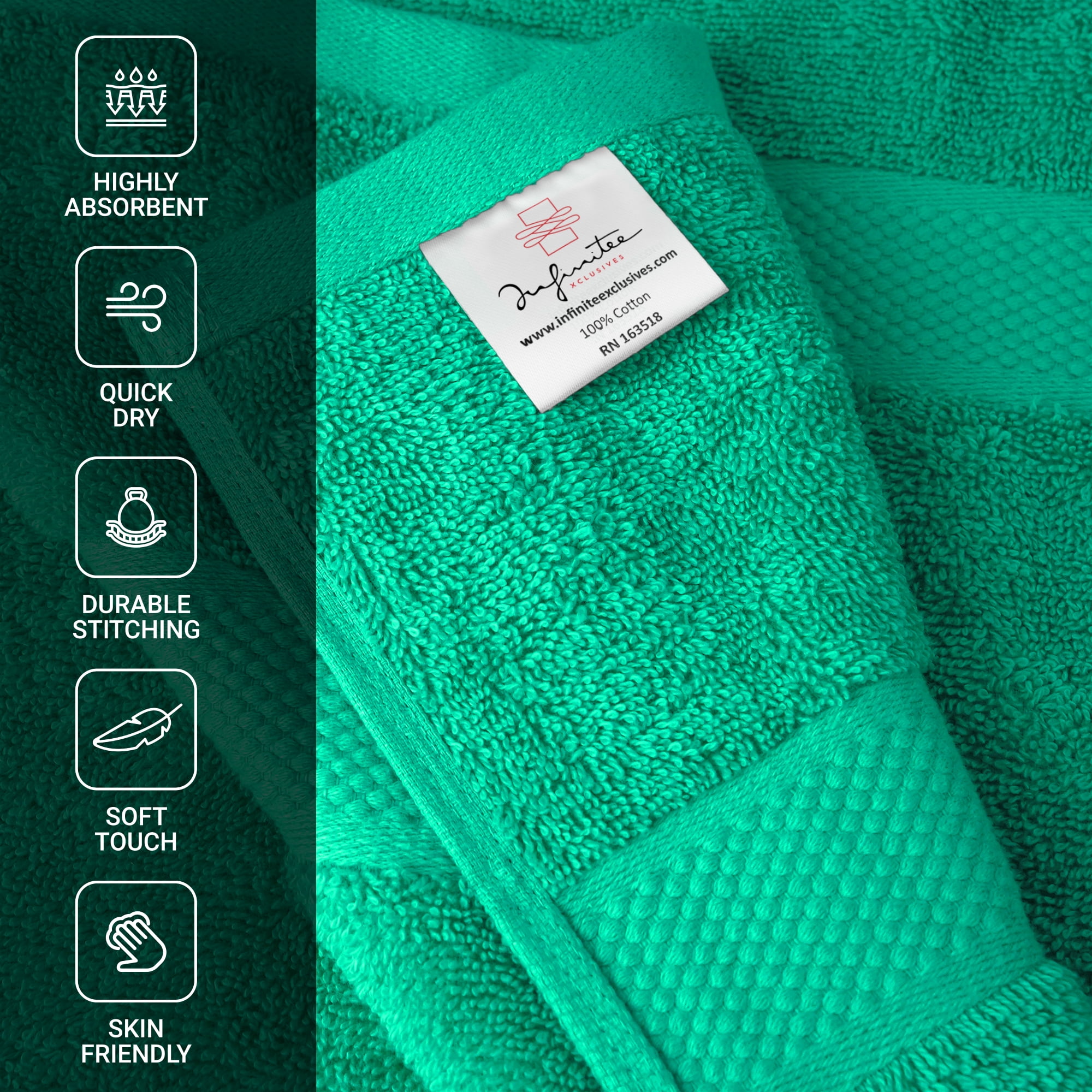Infinitee Xclusives Premium Green Bath Sheets Towels for Adults - Pack of 2 - Large Bath Towels 35x70