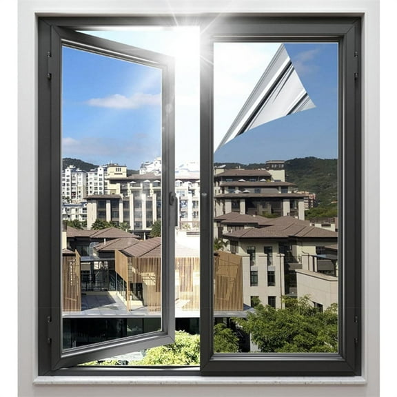 1 Pcs One Way Window Film,Silver Privacy Film for Glass Windows,Mirror Sun Reflective Window Tint Film,17.5 in X 6.5 Ft Anti UV See Out Not in Glass Door Cover,for Home Office Scheam